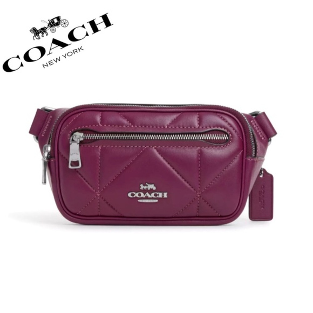 NWT‎ COACH Mini Leather Belt Bag In Silver Metallic With Puffy Diamond Quilting